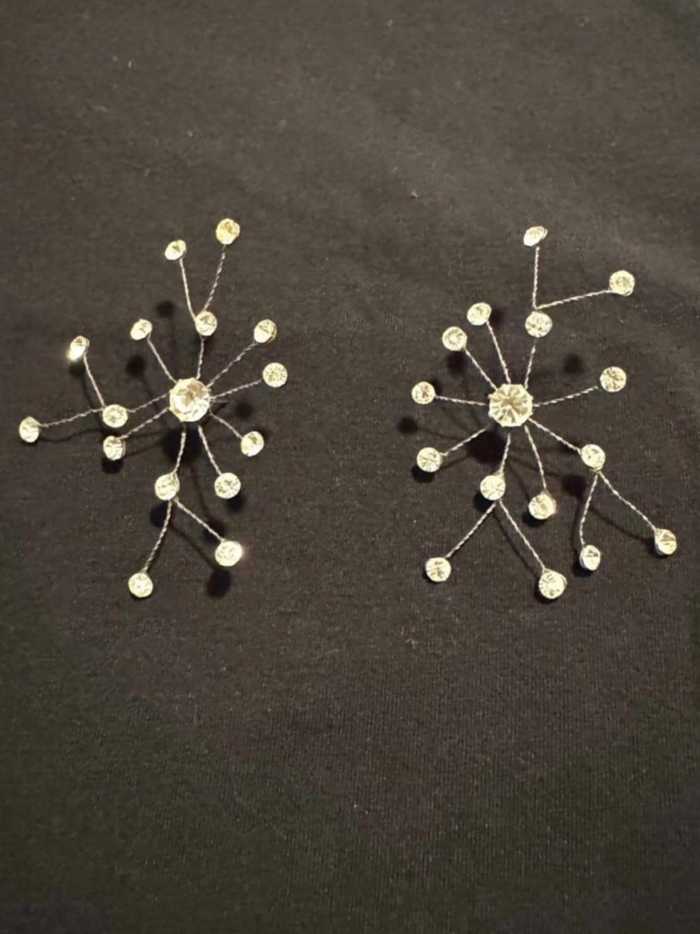 Vintage 1980’s Rhinestone Earrings Silver Tone Spray Design